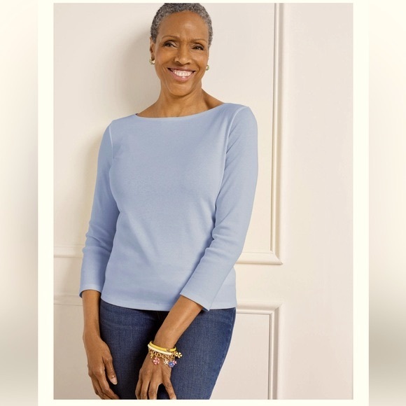 Talbots Tops - NWT Talbots Pima Cotton Bateau-Neck 3/4 Sleeve Tee, Size X